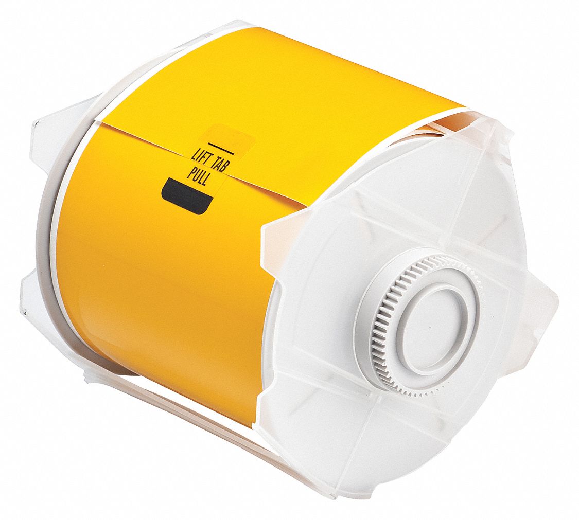 Continuous Label Stock: 4 in x 100 ft, Polyester, Yellow (Gloss), Outdoor