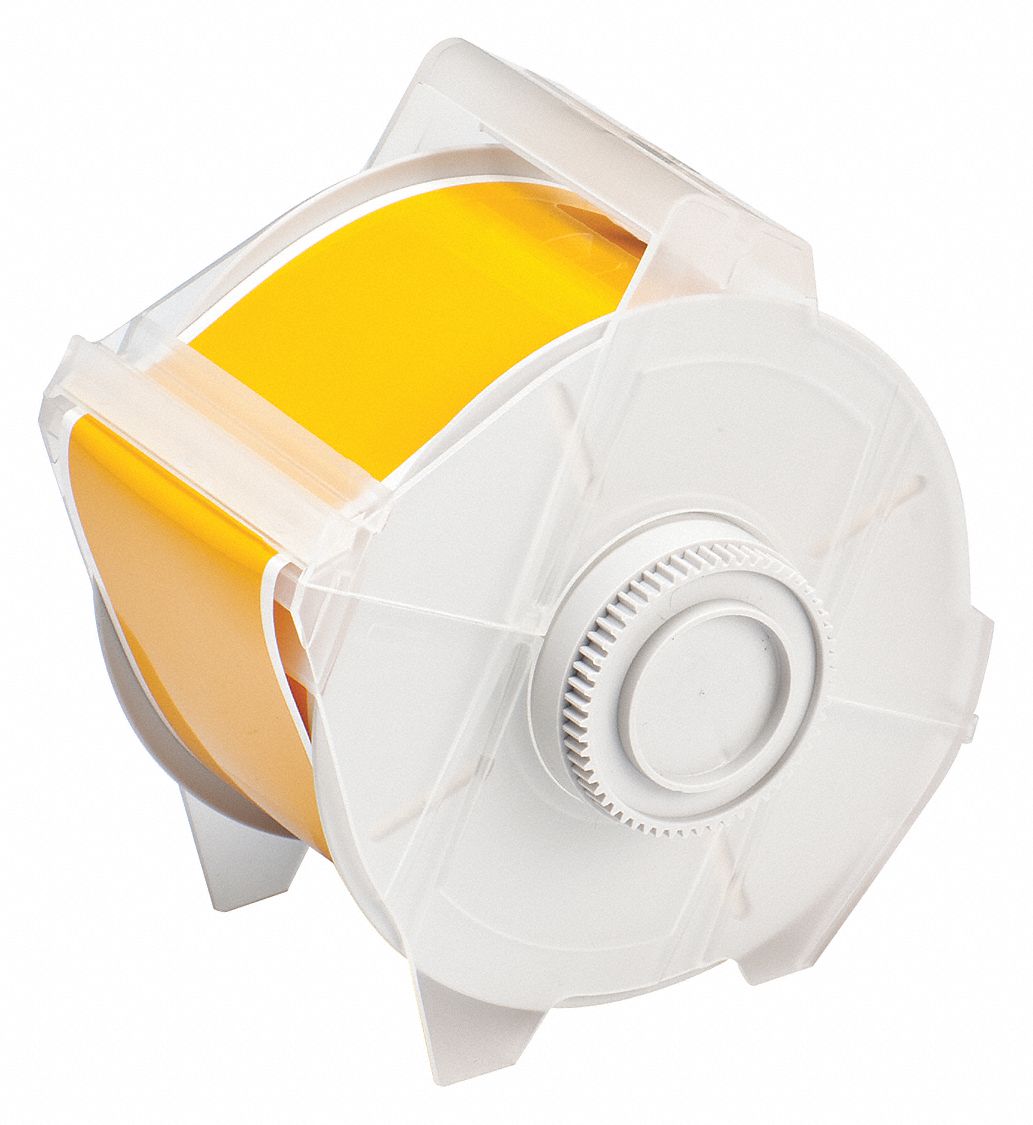 Continuous Label Stock: 2 1/4 in x 100 ft, Polyester, Yellow (Gloss), Outdoor