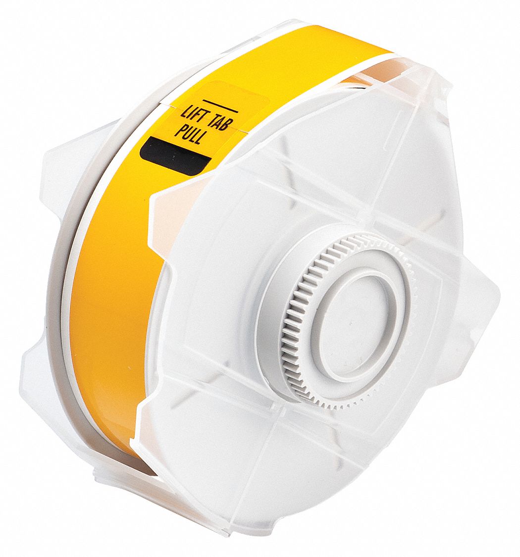 Continuous Label Stock: 1 1/8 in x 100 ft, Polyester, Yellow (Gloss), Outdoor