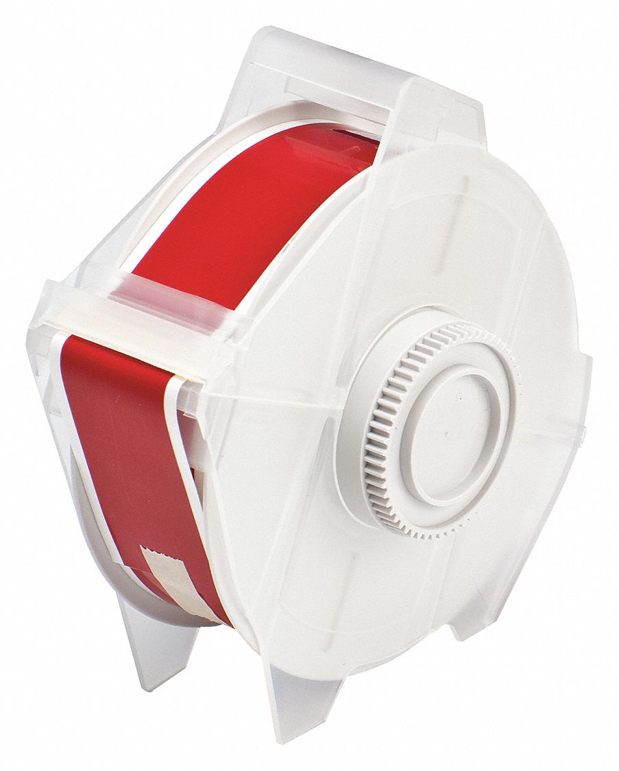 Continuous Label Stock: 1 1/8 in x 100 ft, Polyester, Red (Gloss), Outdoor