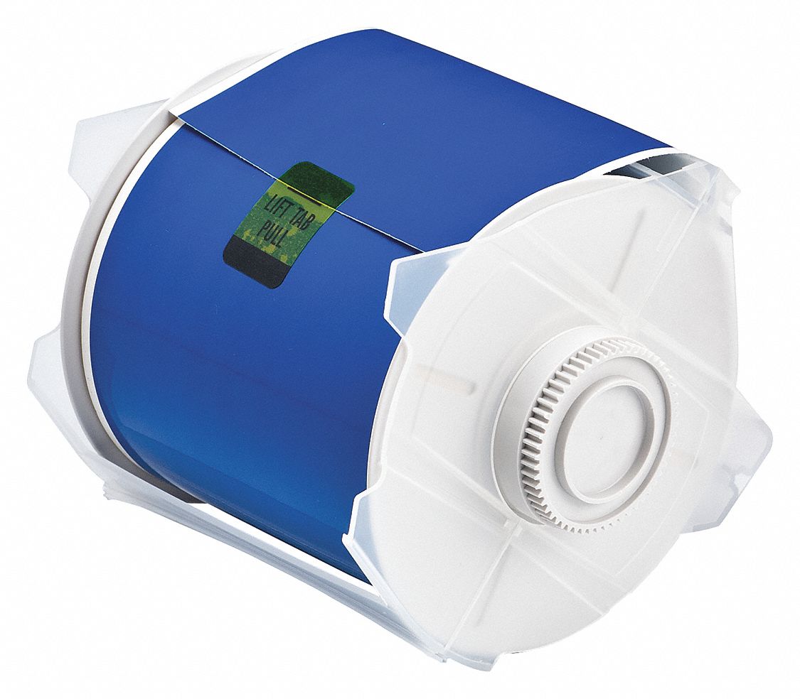 Continuous Label Stock: 4 in x 100 ft, Polyester, Blue (Gloss), Outdoor