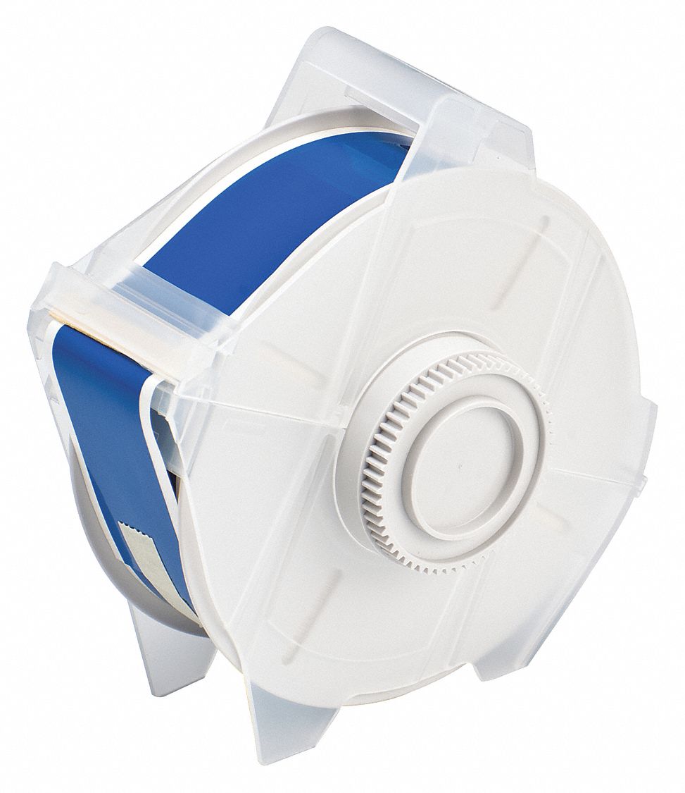 Continuous Label Stock: 1 1/8 in x 100 ft, Polyester, Blue (Gloss), Outdoor