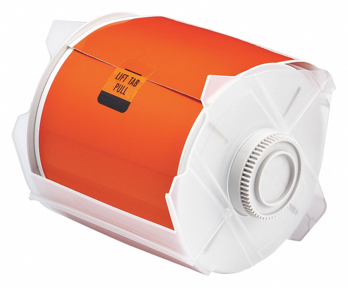 Continuous Label Stock: 4 in x 100 ft, Polyester, Orange (Gloss), Outdoor