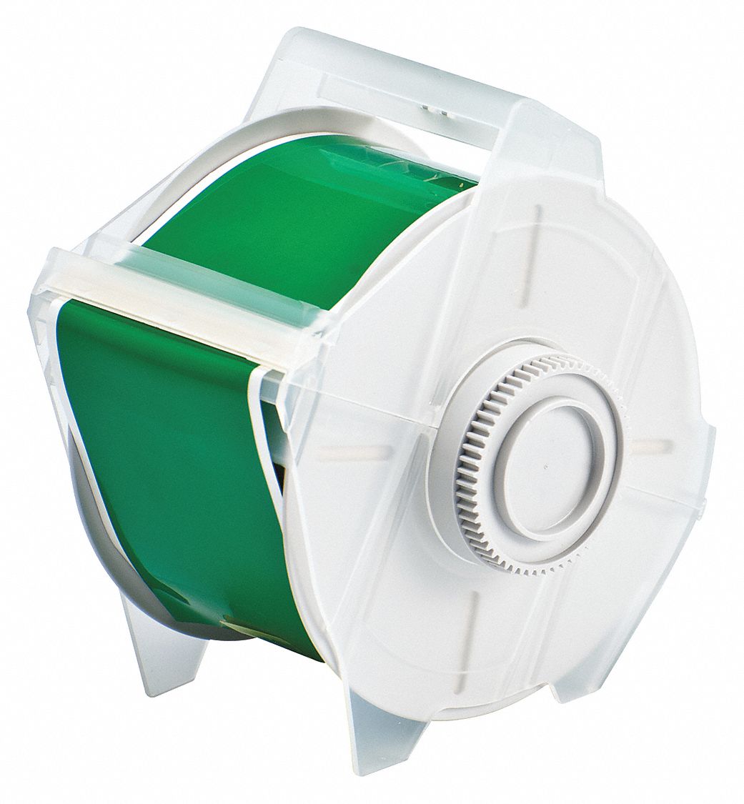 Continuous Label Stock: 2 1/4 in x 100 ft, Polyester, Green (Gloss), Outdoor