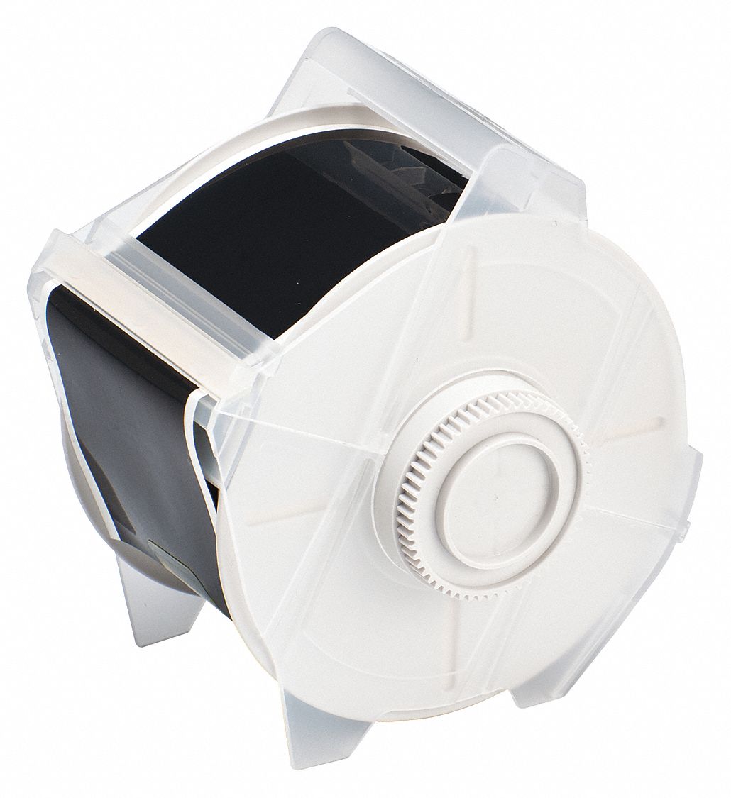 Continuous Label Stock: 2 1/4 in x 100 ft, Polyester, Black (Gloss), Outdoor