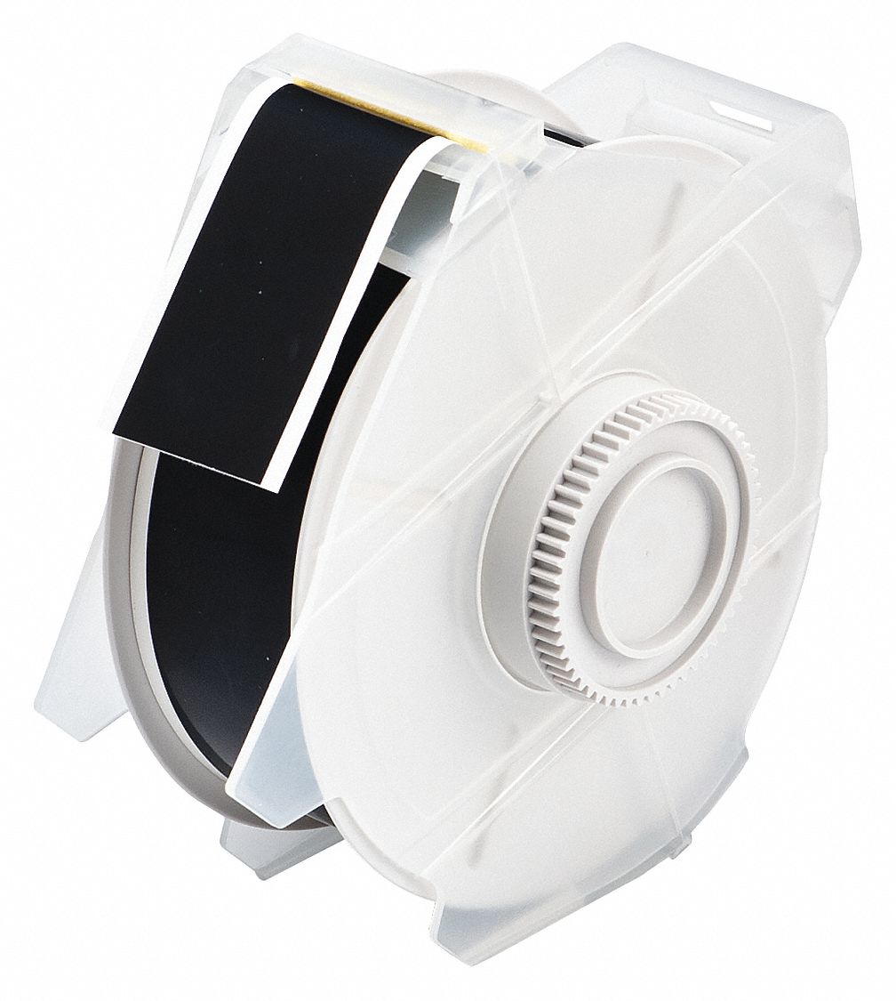 Continuous Label Stock: 1 1/8 in x 100 ft, Polyester, Black (Gloss), Outdoor