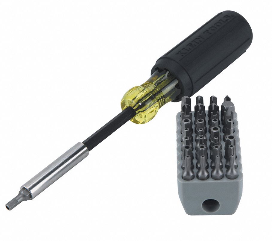KLEIN TOOLS Multi-Bit Screwdriver: 32 Tips, 7 1/2 in Overall Lg ...