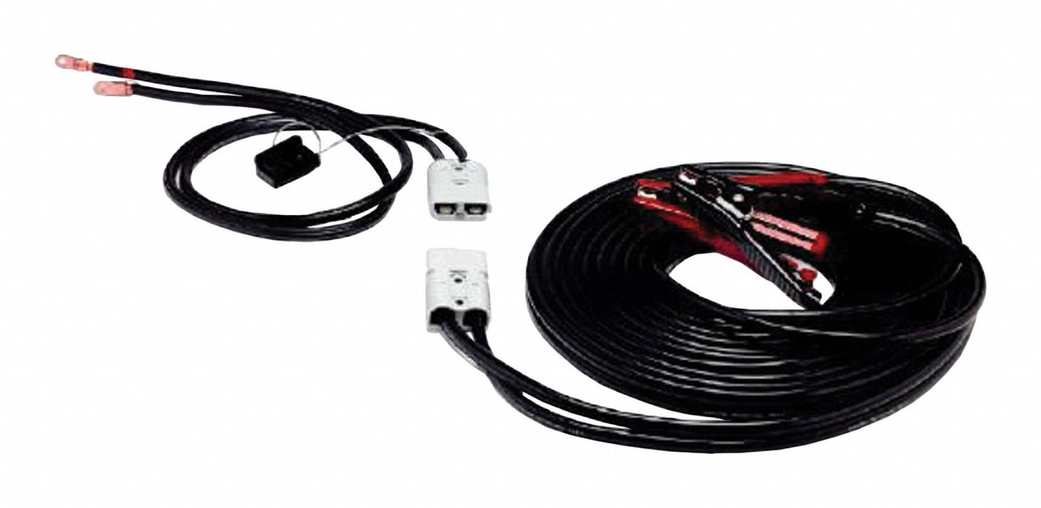 PLUG-IN BOOSTER CABLE SET, CRIMPED, 4 AWG, STANDARD JAW, 25 FT CABLE L, BLACK, COPPER