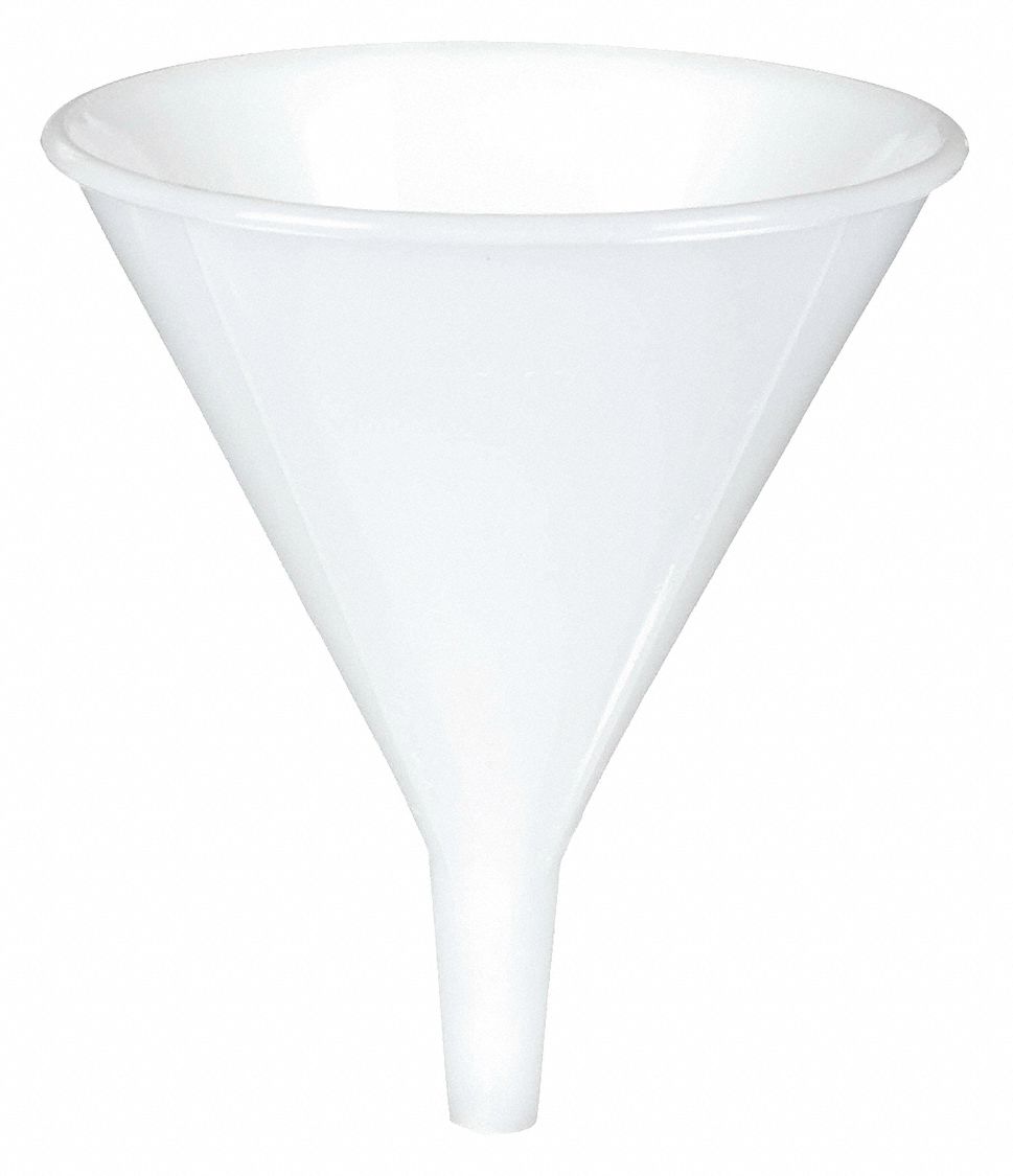 SHORT-STEM FUNNEL, PLASTIC, 10.14 FL OZ CAPACITY, 300 ML CAPACITY, POLYPROPYLENE, WHITE, 12 PK