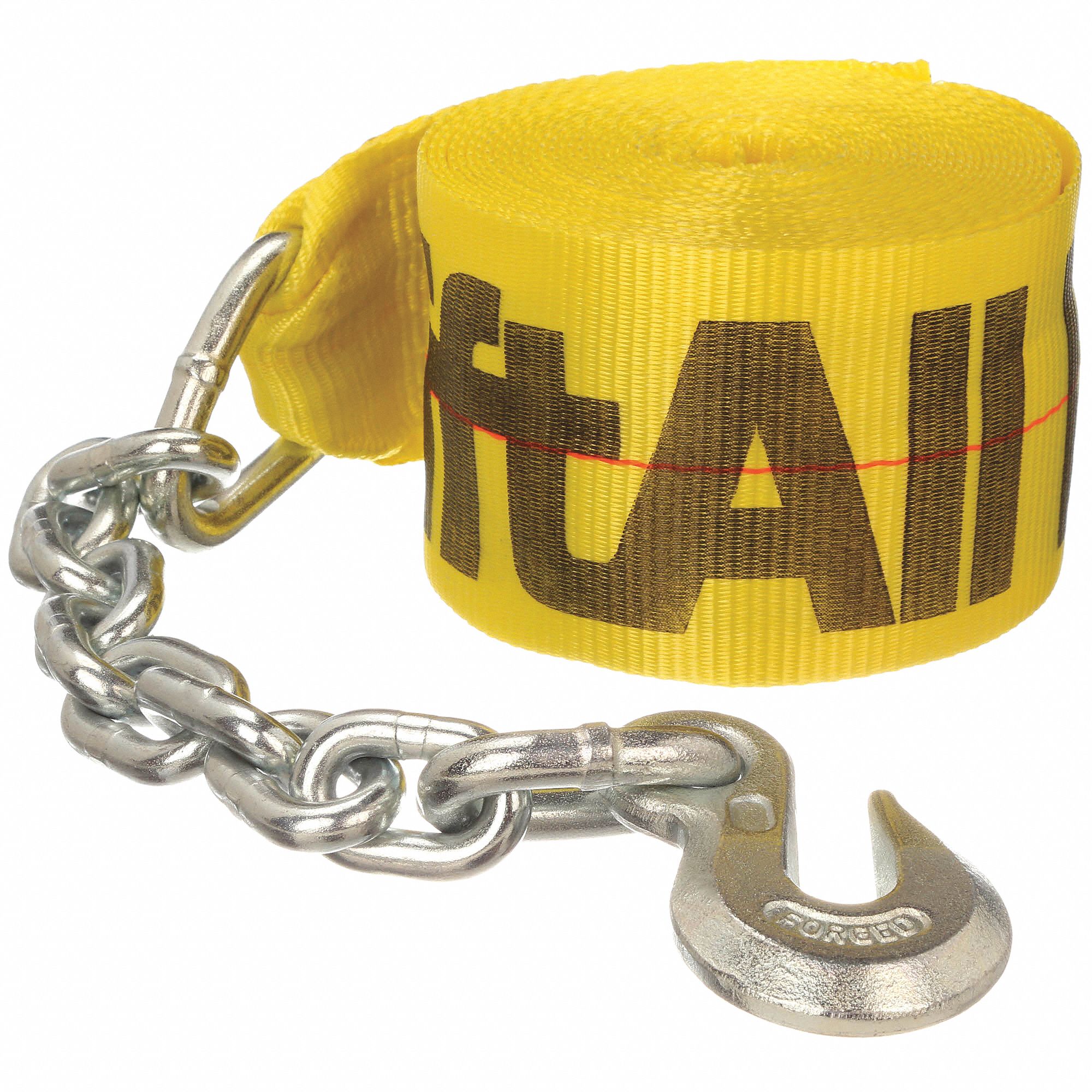 WINCH STRAP, CHAIN EXTENSION GRAB-HOOK, GEN PURPOSE WEBBING, 4 IN OVERALL W, YELLOW