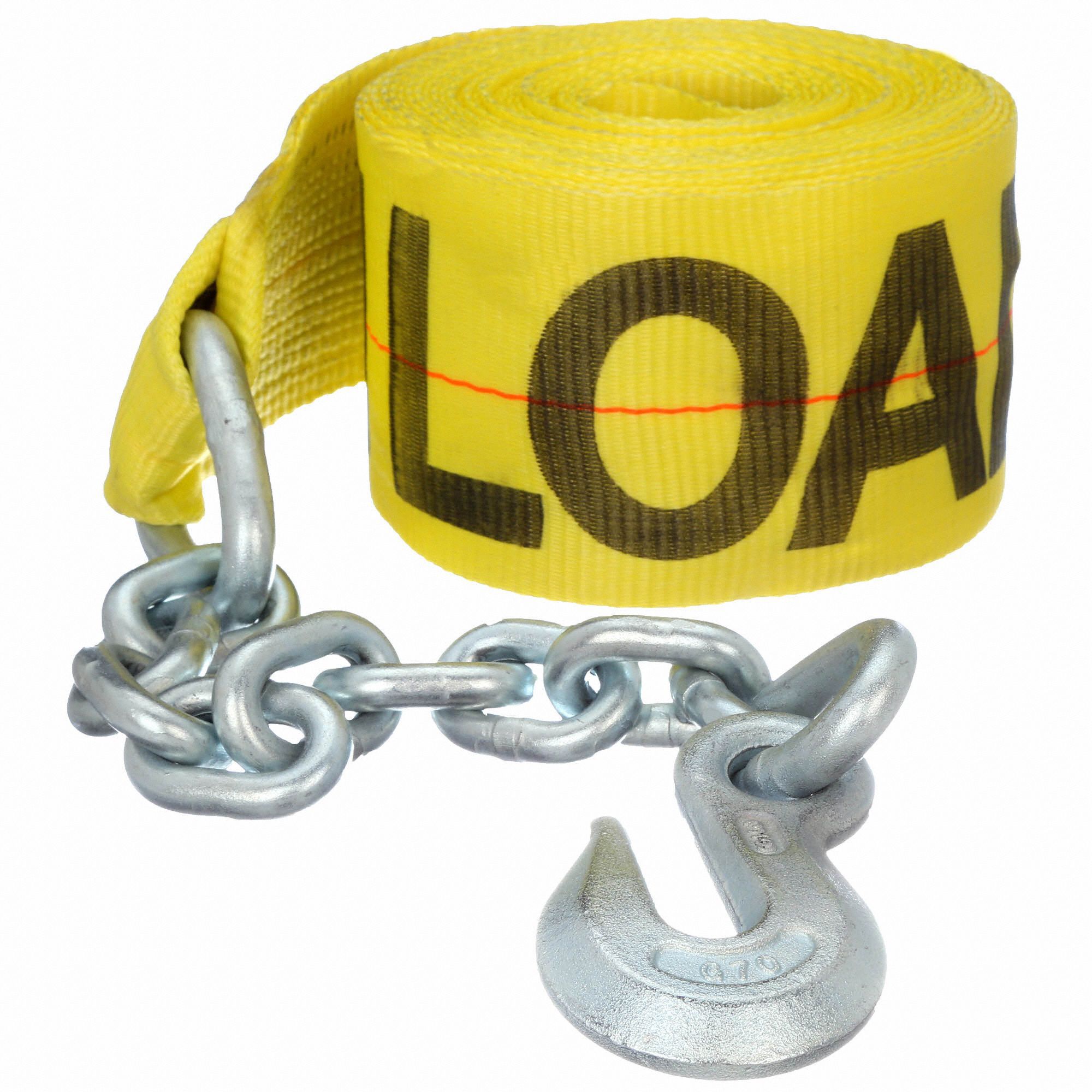TIE DOWN STRAP, RATCHET, CHAIN EXTENSION GRAB-HOOK, GEN PURPOSE, 4 IN W, 5,000 LB WLL, YELLOW