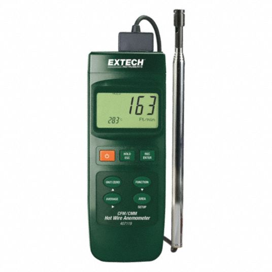 EXTECH, 1 fpm Air Velocity Resolution, CFM, Anemometer - 3MPE6|407119 ...