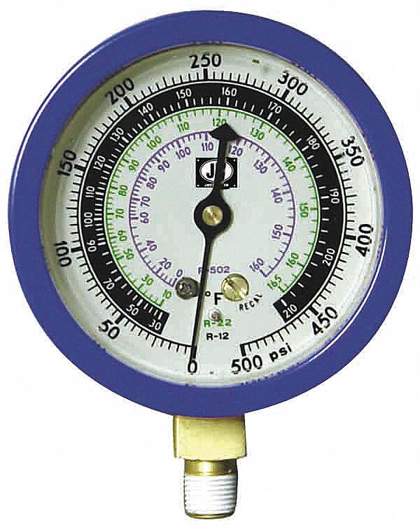 JB INDUSTRIES Gauge, 31/8 In Dia, Low Side, Blue, 350 psi 3MRF8M2