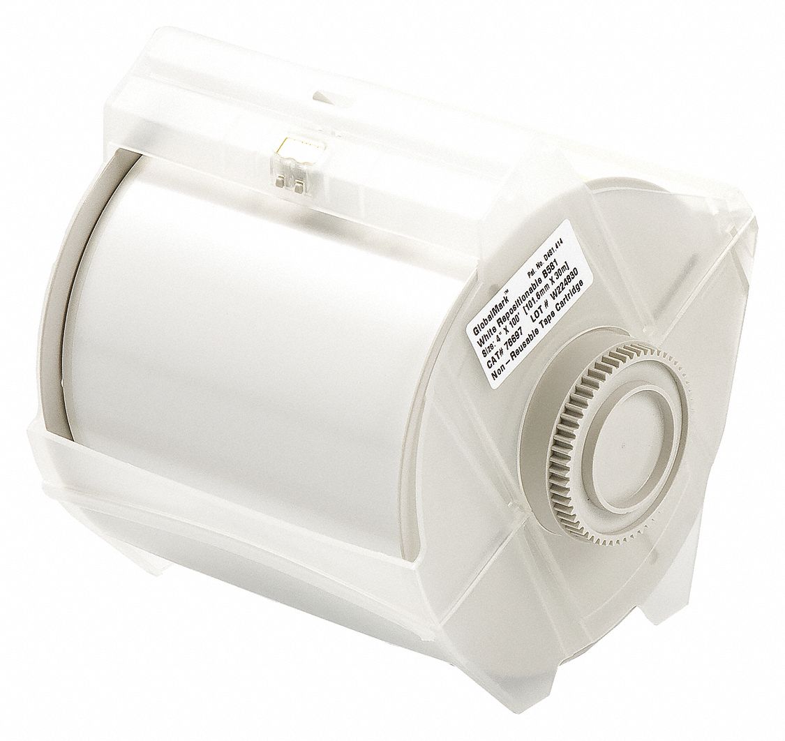 Continuous Label Stock: 4 in x 100 ft, Vinyl, White (Gloss), Outdoor