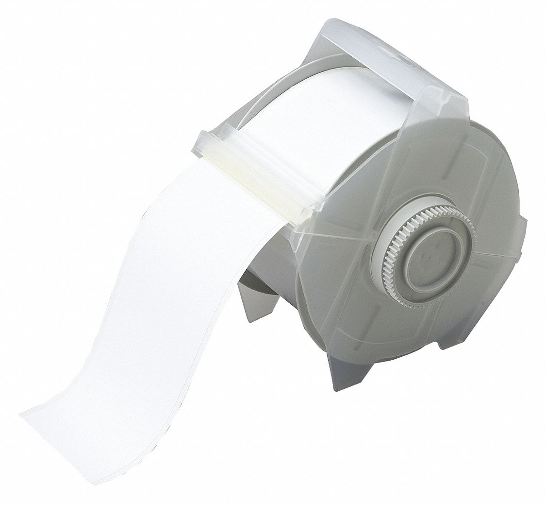 Continuous Label Stock: 2 1/4 in x 100 ft, Vinyl, White (Gloss), Outdoor