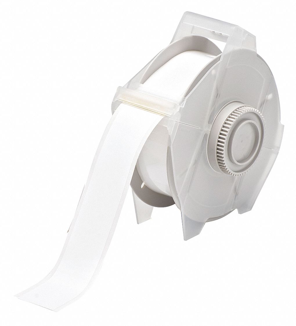 CONTINUOUS LABEL ROLL, 1 1/8 IN X 100 FT, VINYL, WHITE, OUTDOOR