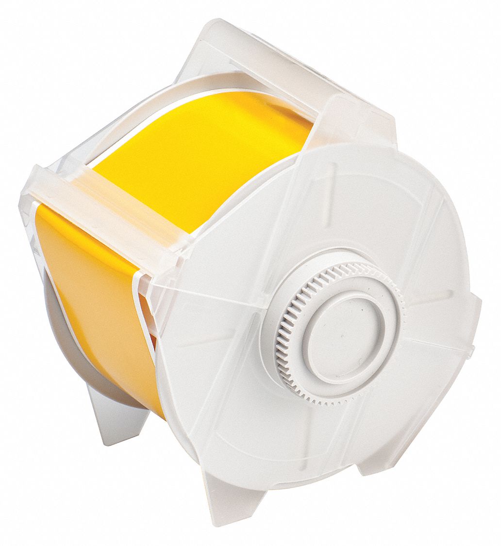 Continuous Label Stock: 2 1/4 in x 100 ft, Vinyl, Yellow (Gloss), Outdoor