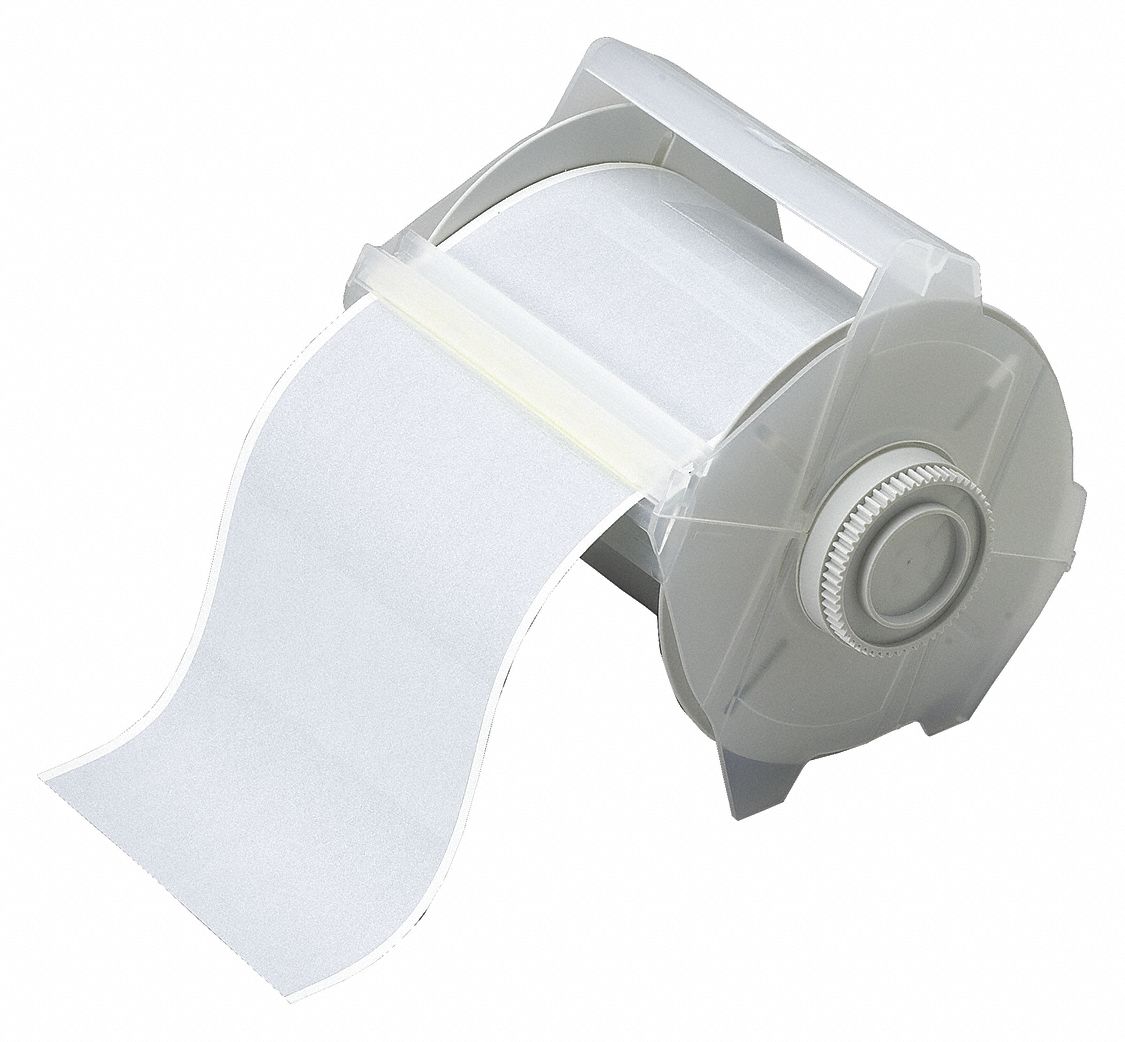 Continuous Label Stock: 4 in x 50 ft, Plastic, Silver (Gloss), Outdoor