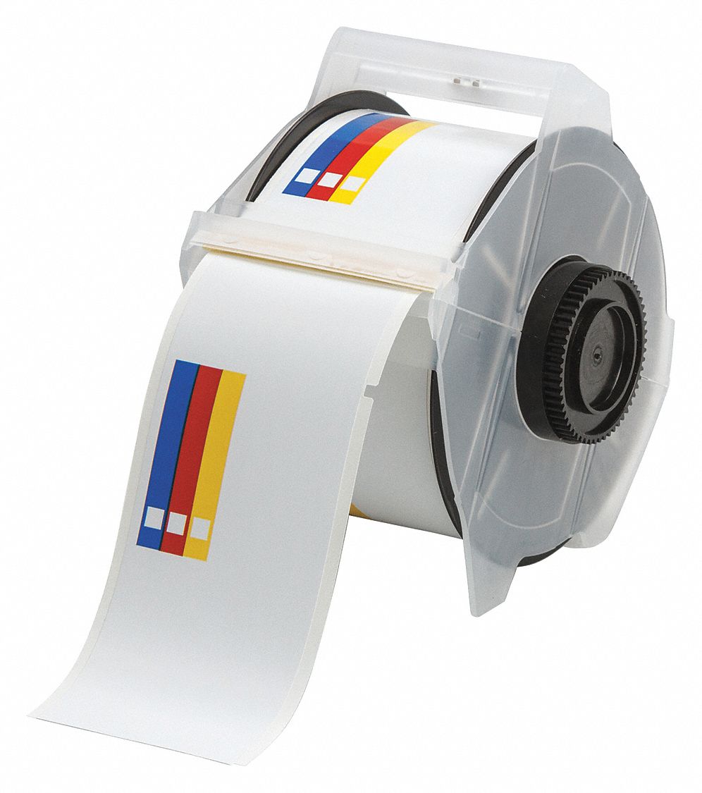 PRECUT LABEL ROLL, COLOUR BAR, 2¼ IN X 4 IN, VINYL, OUTDOOR, 240 LABELS, WHITE/RED/BLUE/YELLOW