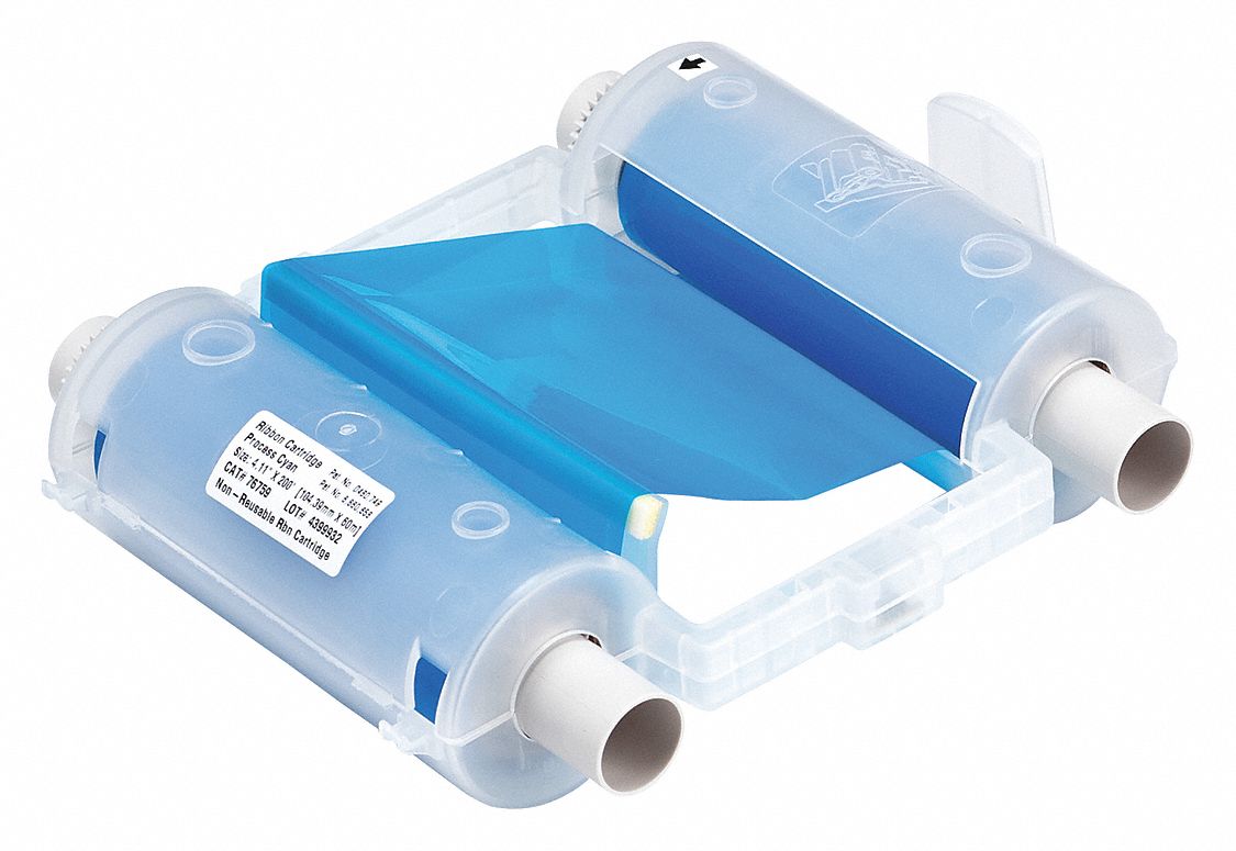 BRADY Label Printer Ribbon Cartridge 4 3/32 in x 200 ft, Cyan, Resin