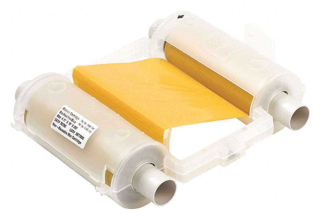 Four-Color Printer Ribbon: 4 7/64 in x 200 ft, Black/Blue/Red/Yellow, Resin, R10000, 30 Panel Sets