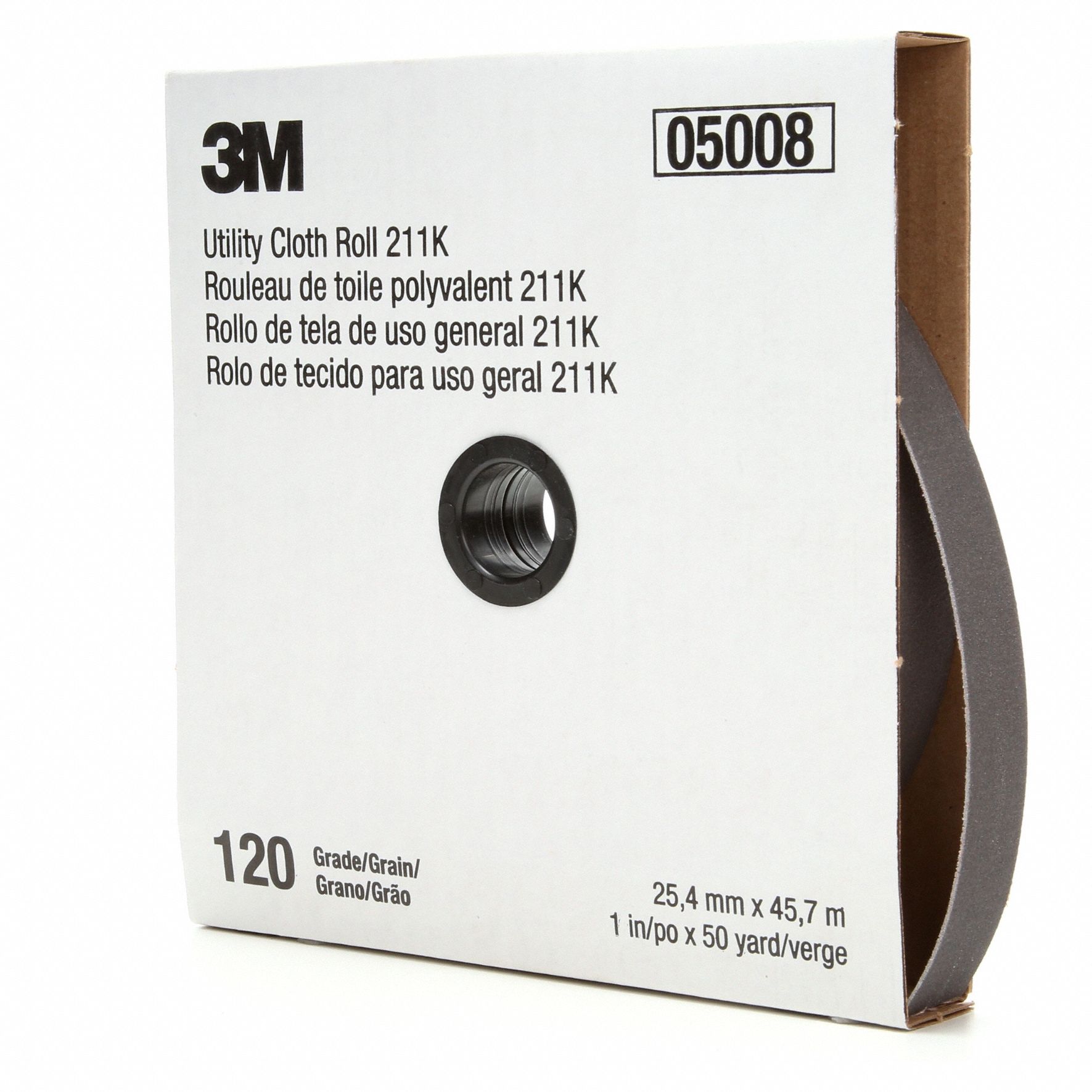 Abrasive Utility Roll: 1 1/2 in W x 150 ft L, Aluminum Oxide, 120 Grit, J Wt Cloth, 211K, 120