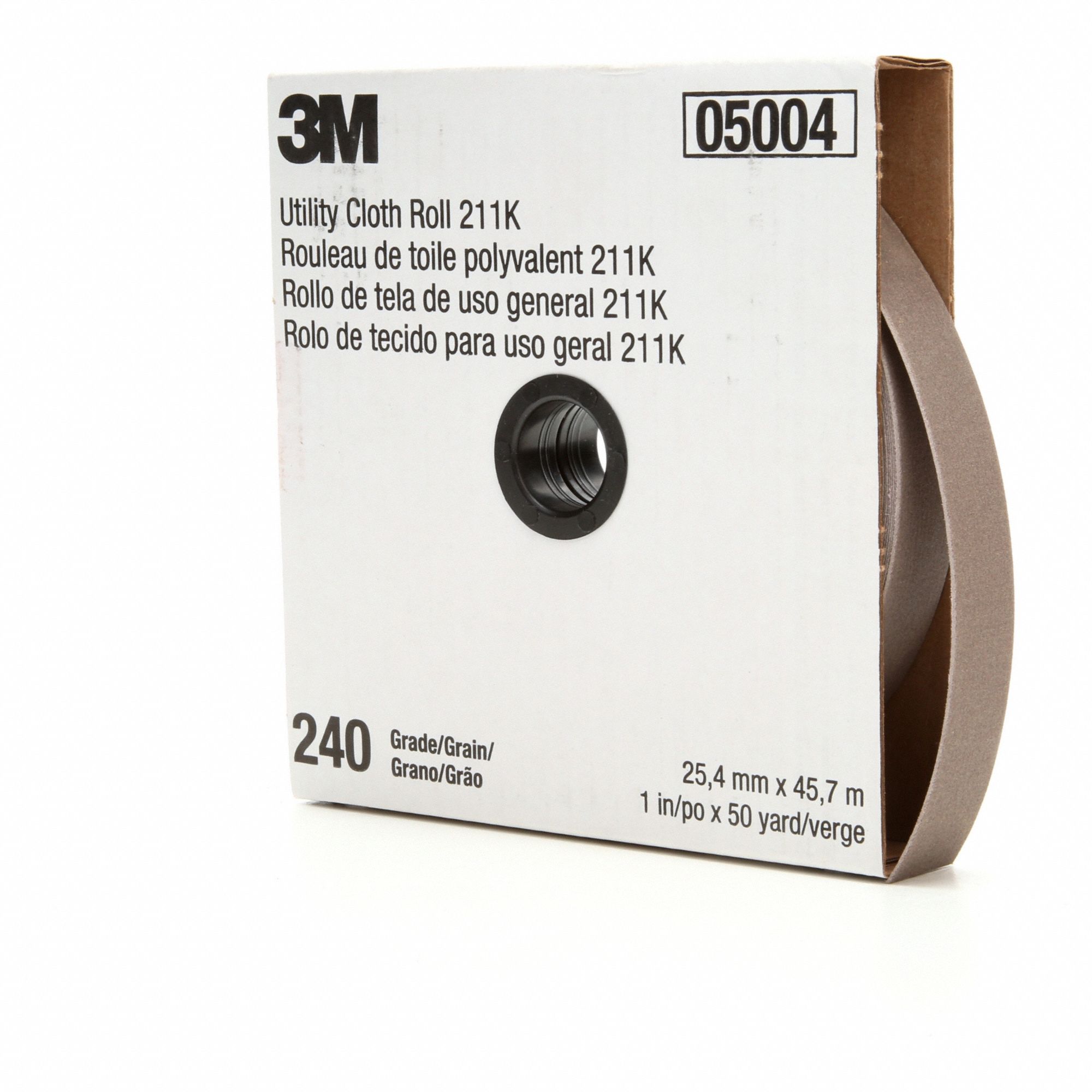 Abrasive Utility Roll: 1 1/2 in W x 150 ft L, Aluminum Oxide, 240 Grit, J Wt Cloth, 211K, 240