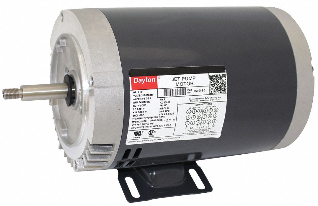 DAYTON Jet Pump Motor, 1 1/2 HP, 3Phase, Nameplate RPM 3,450, 56J