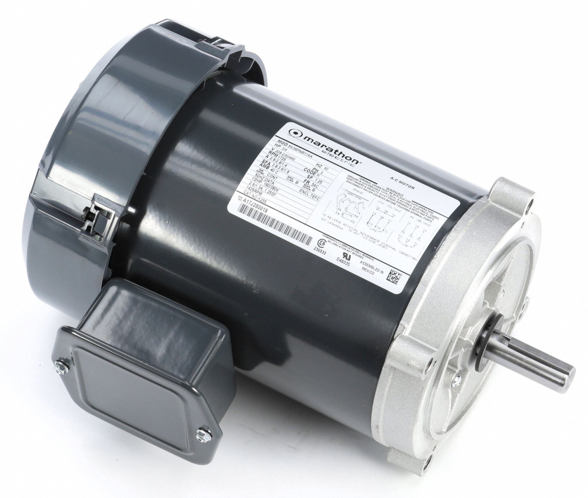 Marathon 20 HP General Purpose Motor – 3 Phase, 1800 RPM, 208-230/460V, 256T Frame, TEFC – Premium Efficiency