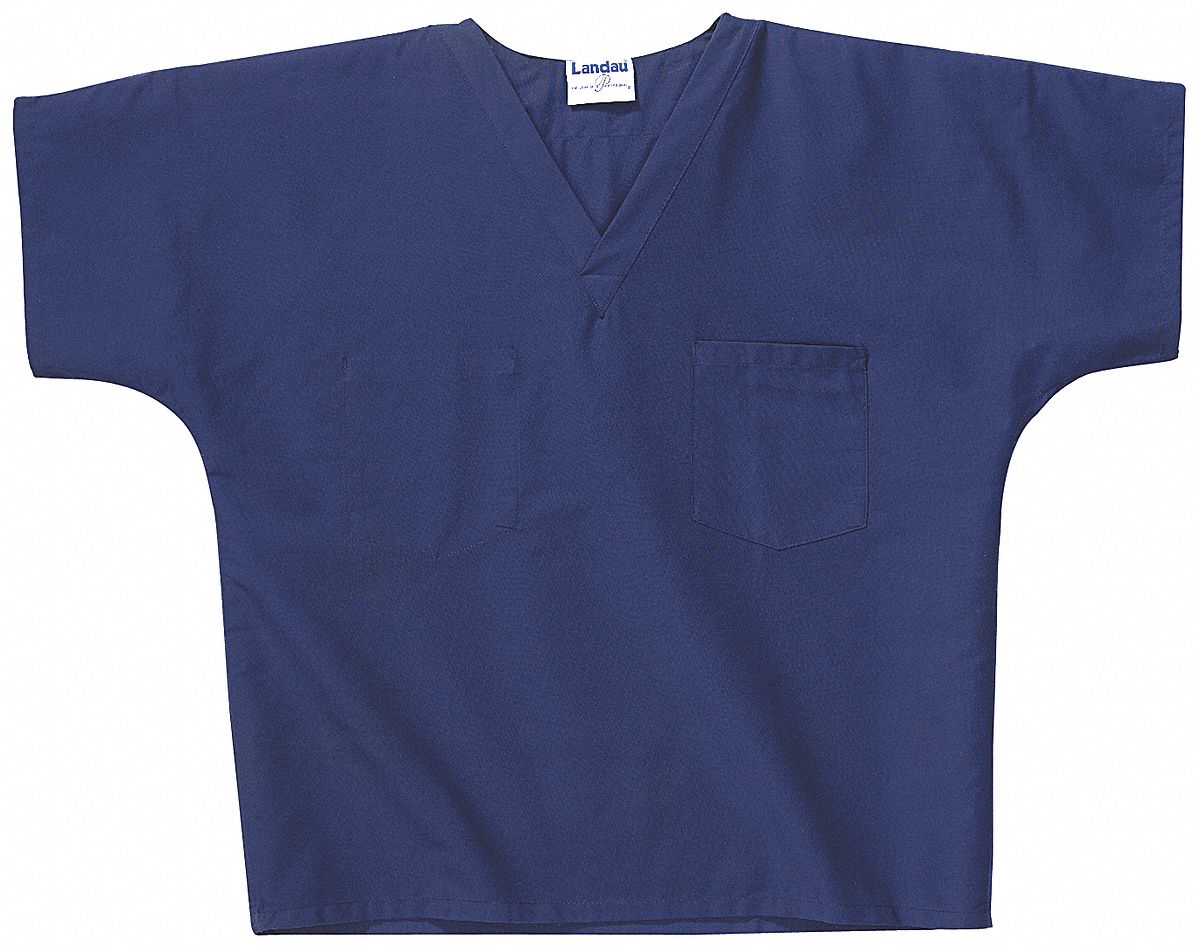 Scrub Shirt: Navy, Unisex, XL, Cotton/Polyester, Shirt, 2 Pockets, Pullover