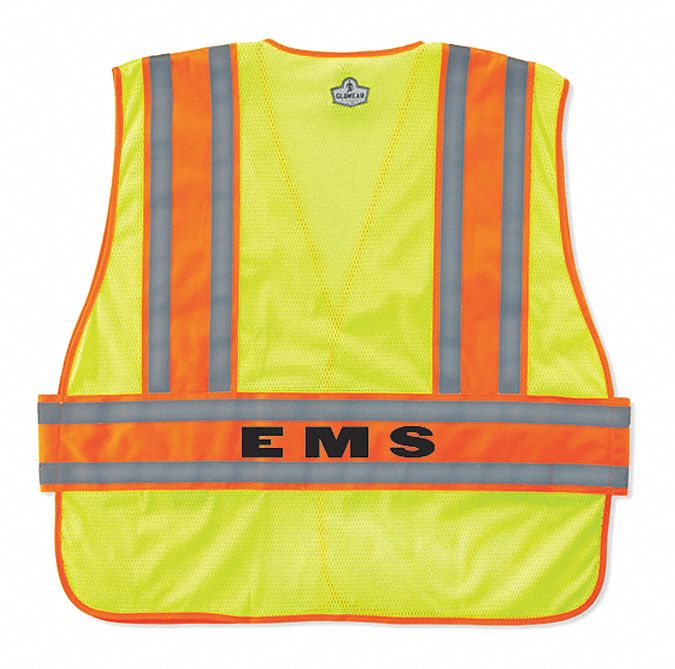 EMS Vest: Safety Vest ANSI Class Class 2, Green, Polyester, 2XL Vest Size