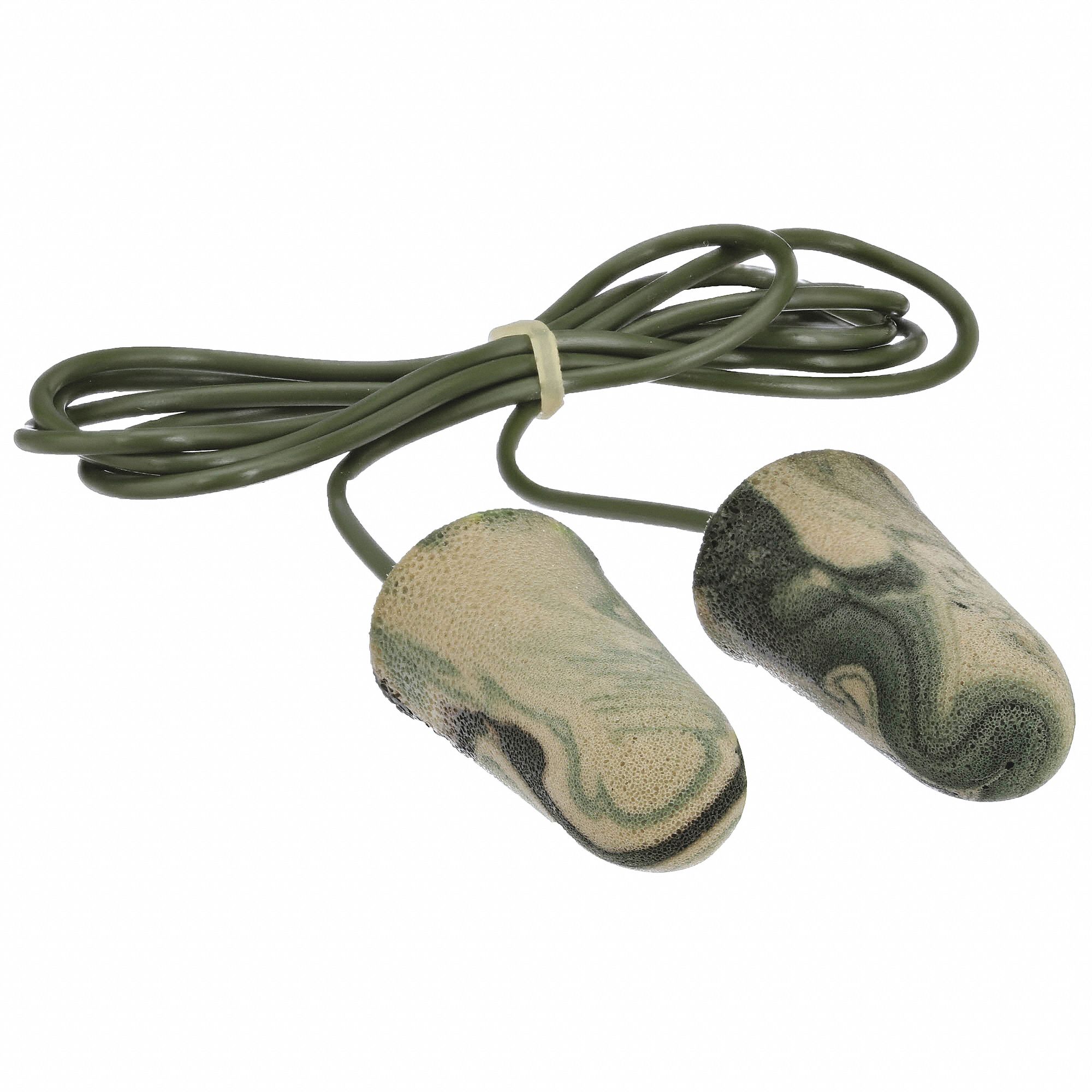 BOUCHONS D'OREILLE, JETABLES, CAMOUFLAGE, MOUSSE/PLASTIQUE, M, BALLE, 33 DB, FILAIRES, ENROULABLES, 100 PR