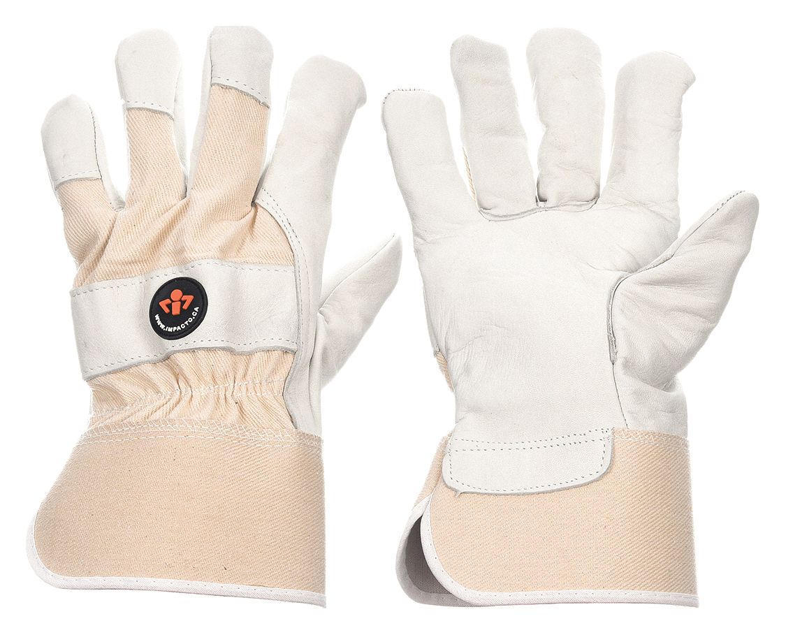 LEATHER GLOVES, M (8), ANTI-VIBRATION, WHITE, 1 PR