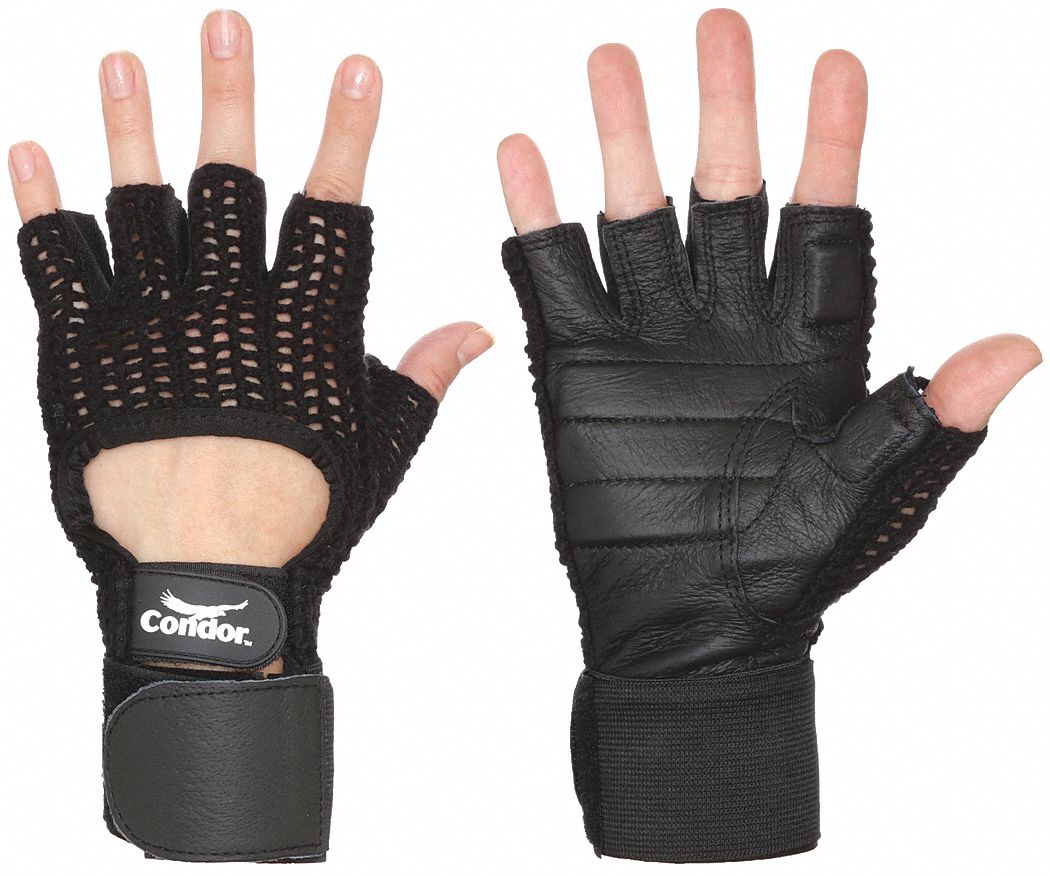 ANTI-VIBRATION MECHANICS GLOVES, S (7), FINGERLESS, PIGSKIN, BREATHABLE BACK, BLACK