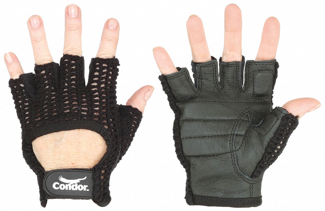 ANTI-VIBRATION MECHANICS GLOVES, L (9), FINGERLESS, PIGSKIN, HOOK-AND-LOOP CUFF