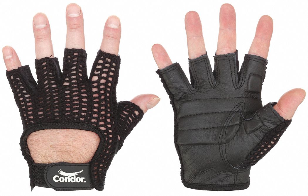 ANTI-VIBRATION MECHANICS GLOVES, S (7), FINGERLESS, PIGSKIN, HOOK-AND-LOOP CUFF