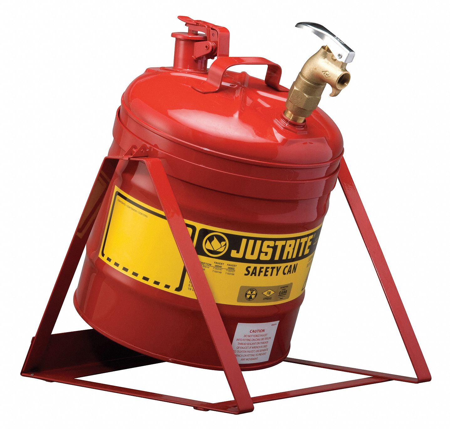 Type I Safety Can: For Use With Flammables, 5 gal Capacity, Powder Coated Steel, Red