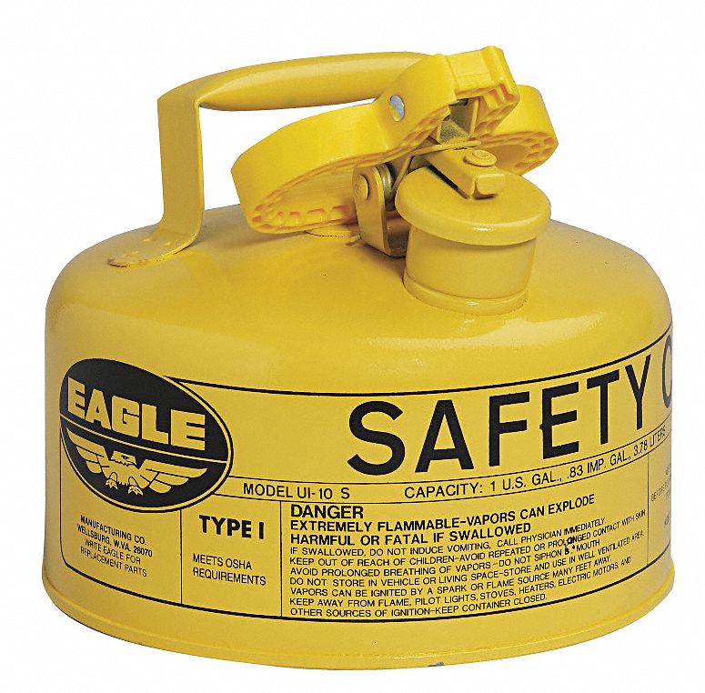 Type I Safety Can: For Use With Diesel, 1 gal Capacity, Powder Coated Steel, Yellow