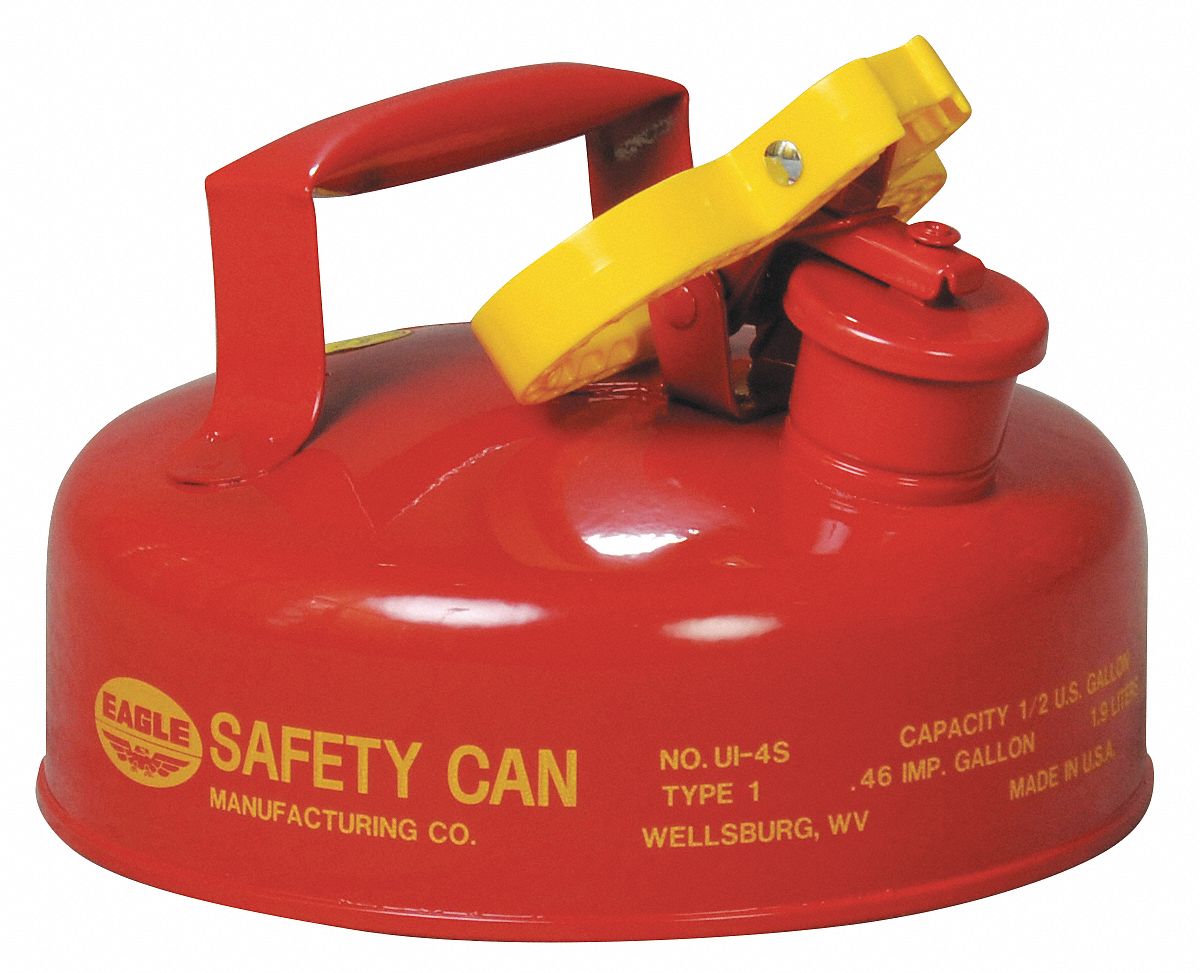Type I Safety Can: For Use With Flammables, 1/2 gal Capacity, Powder Coated Steel, Red
