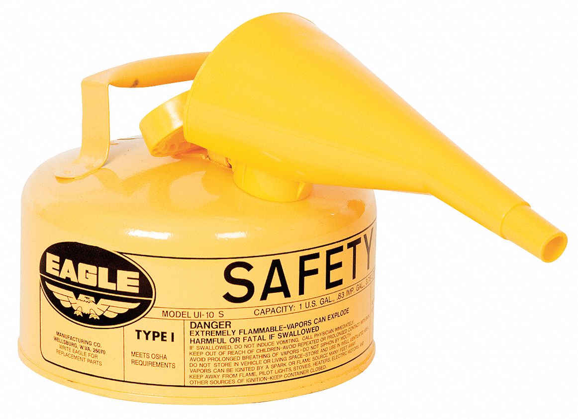 Type I Safety Can: For Use With Diesel, 1 gal Capacity, Includes Funnel, Powder Coated Steel