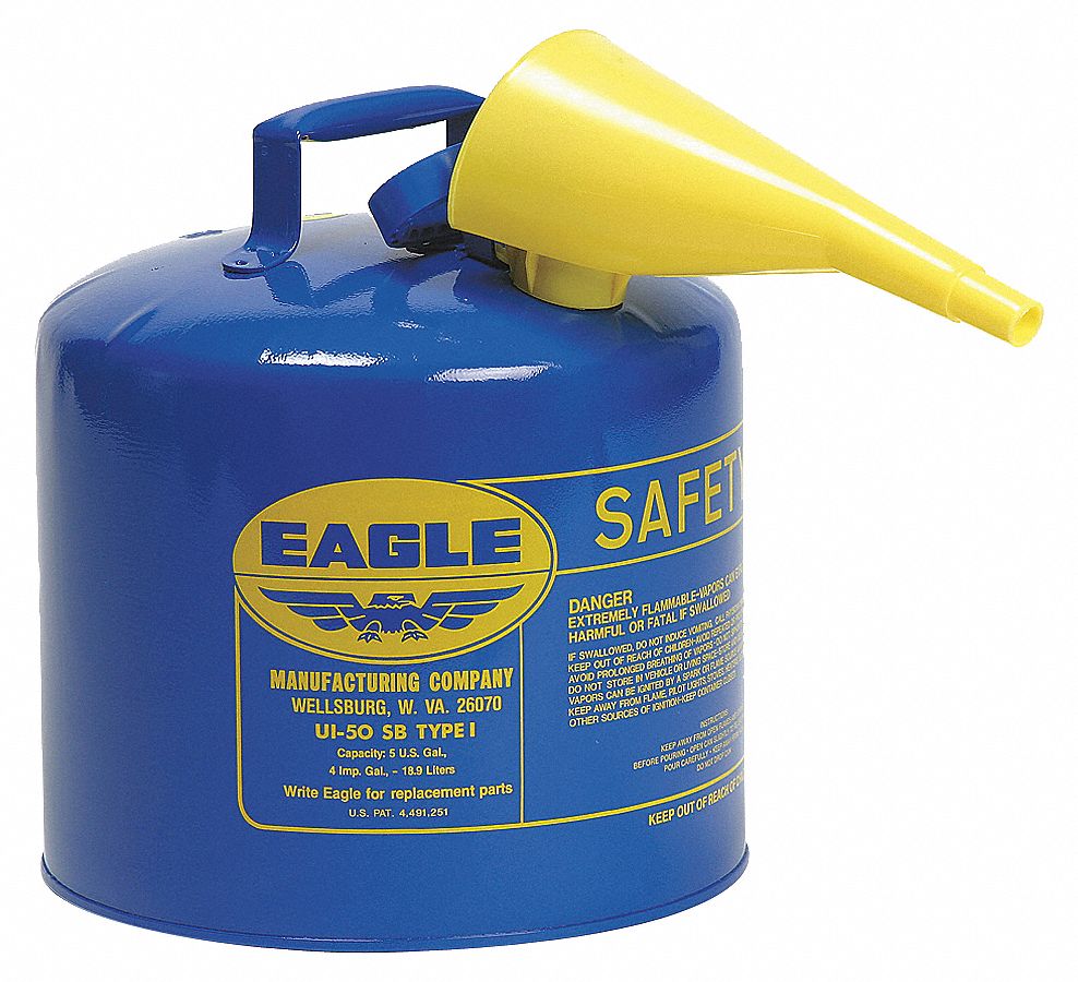 Type I Safety Can: For Use With Kerosene, 5 gal Capacity, Includes Funnel, Powder Coated Steel