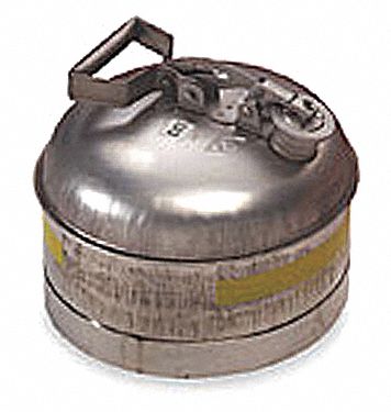 Type I Safety Can: For Use With Flammables, 2 1/2 gal Capacity, Stainless Steel, Silver