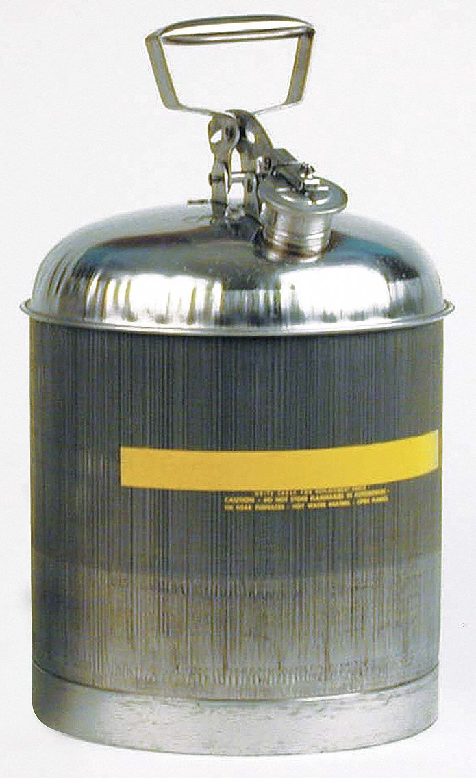 Type I Safety Can: For Use With Flammables, 5 gal Capacity, Stainless Steel, Silver
