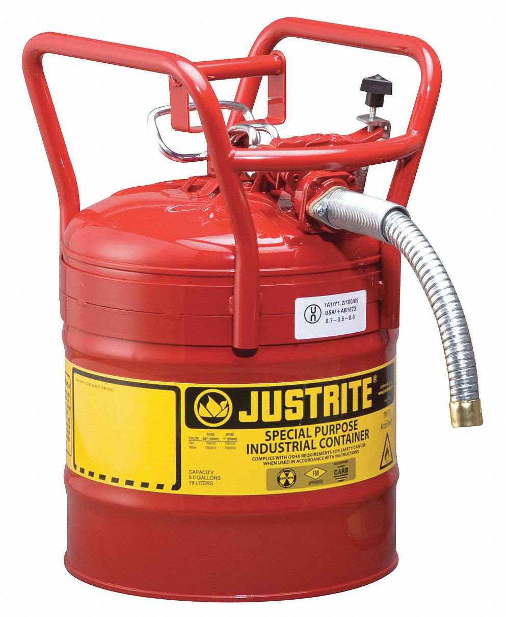 Type II Safety Can: DOT-Approved, For Use With Flammables, 5 gal Capacity, Red