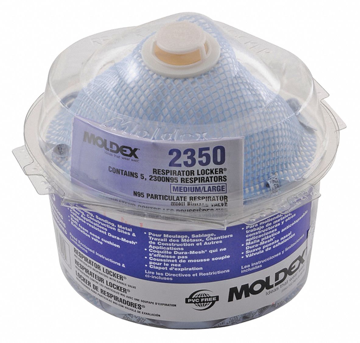 Disposable Respirator: Dual, Non-Adj, Std, White, M Mask Size, MOLDEX, N95, Molded, 5 PK