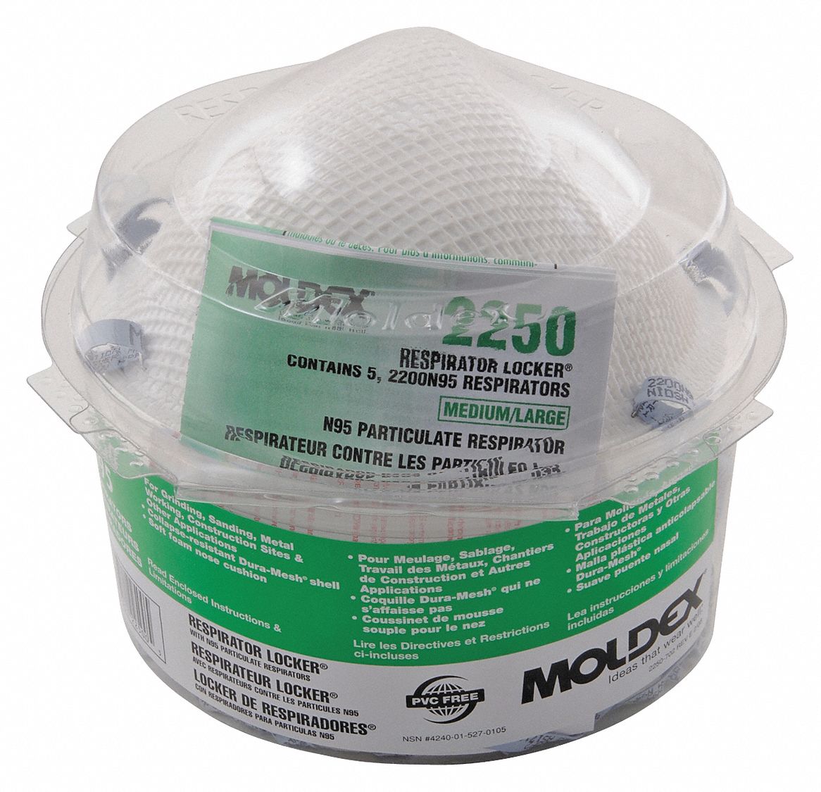 Disposable Respirator: Dual, Non-Adj, Molded Nose Bridge, Std, White, M Mask Size, MOLDEX, N95, 5 PK