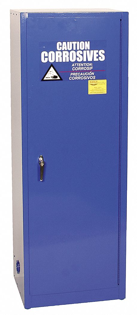 Hazardous Material Storage Cabinet: Std Slimline, 24 gal, 23 1/4 in x 18 in x 65 in, Blue