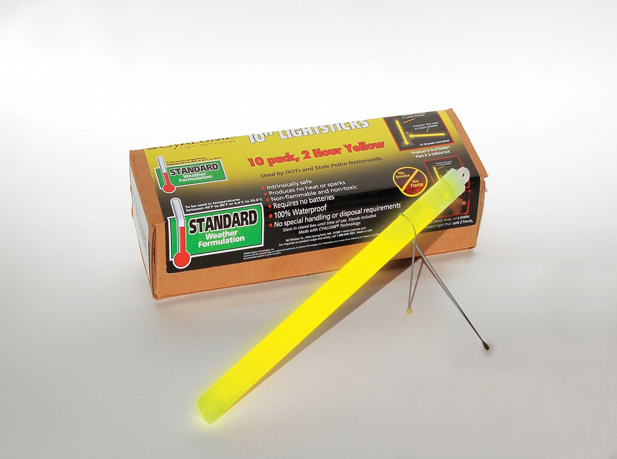 Yellow Lightstick, 10" Length, 2 hr. Duration