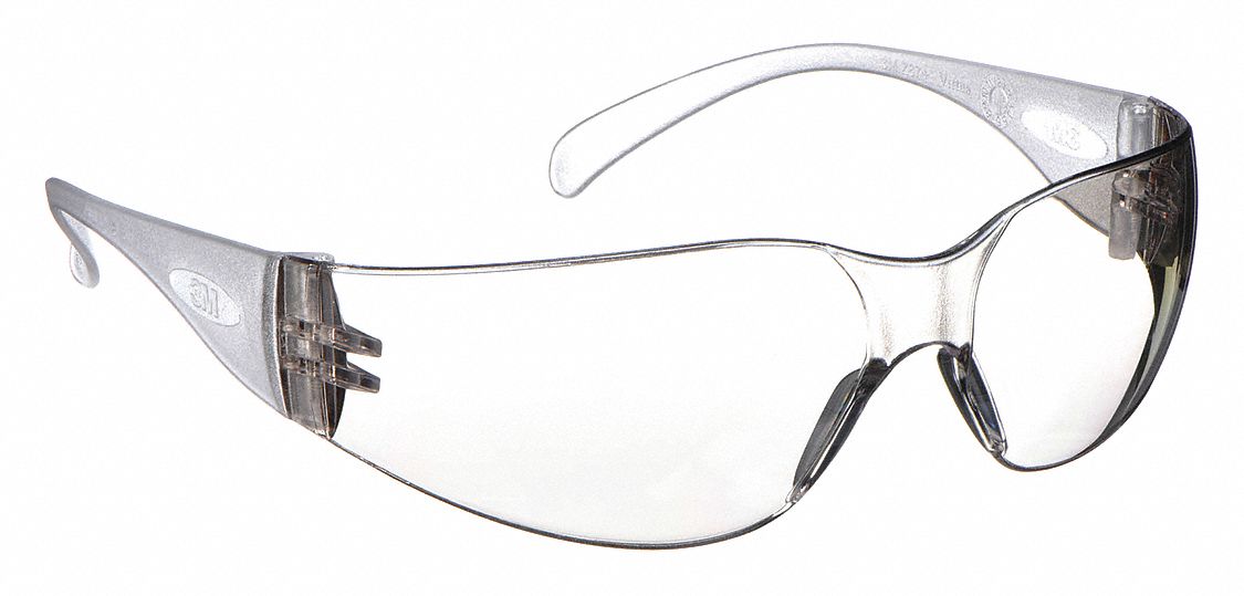 Safety Glasses: Gray Lens, Frameless, Scratch-Resistant, Clear Frame, Virtua(TM) Series