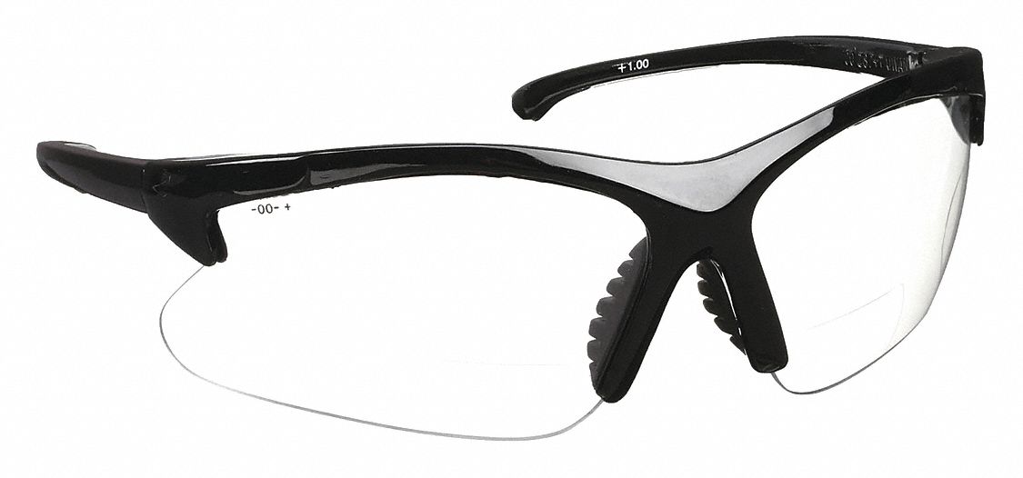 Reader Safety Glasses: Clear Lens Color, Wraparound Frame, Hard Coat, Bottom, +1.50